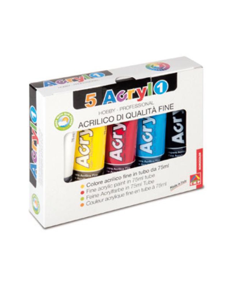 COLORE ACRILICO FINE tubo da 75ml ASTUCCIO 5 COLORI