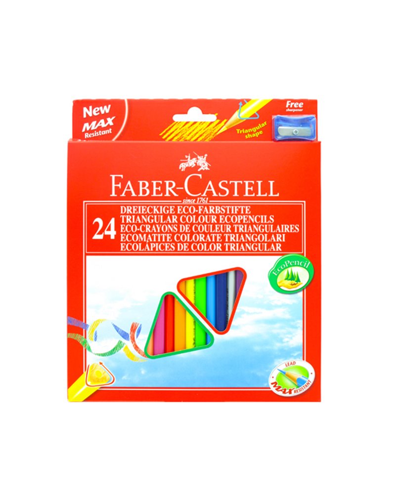 ASTUCCIO 24 PASTELLI COLORATI TRIANGOLARI ECO + TEMPERINO FABER CASTELL