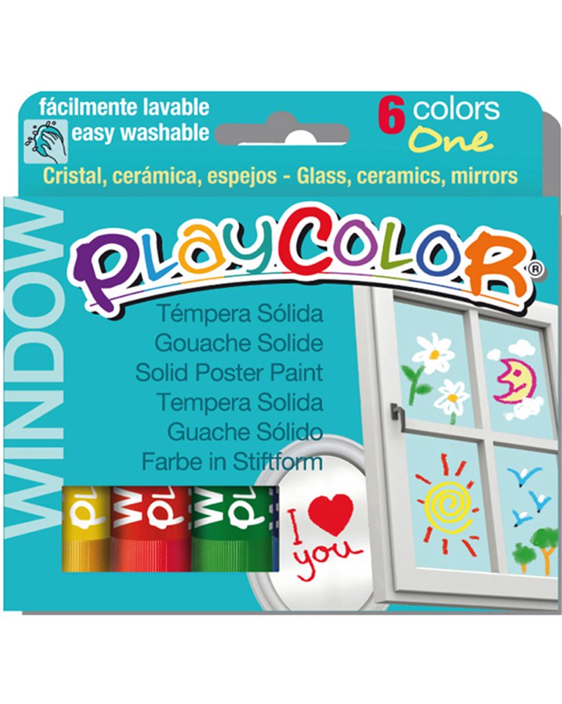 TEMPERA SOLIDA PER VETRI PLAYCOLOR 6 COLORI BRILLANTI IN STICK