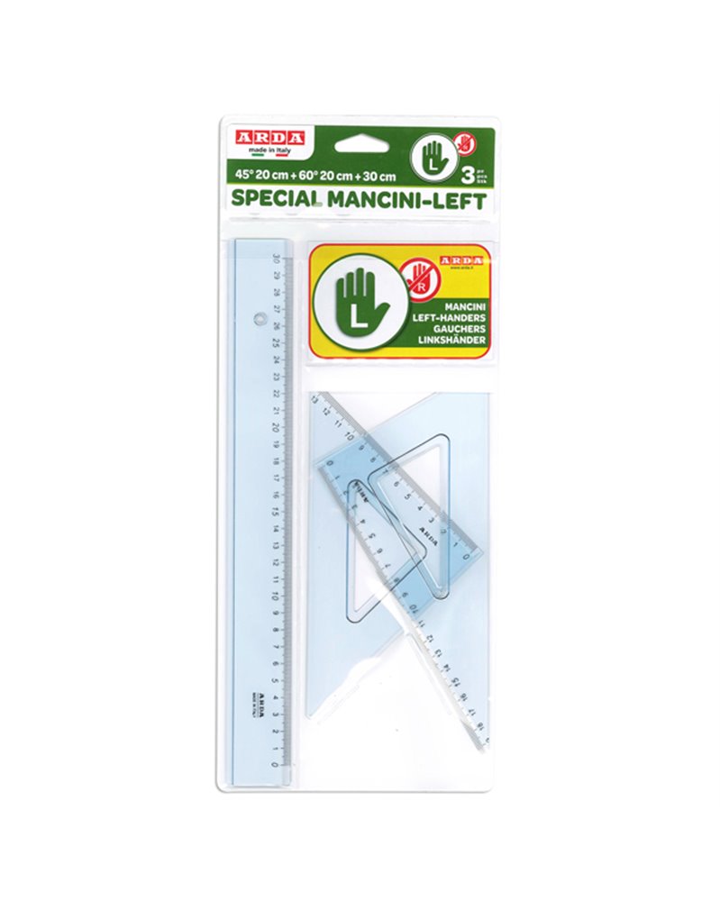 SET DISEGNO PER MANCINI RIGA 30CM E SQUADRE DA 45Â° E 60Â° ARDA