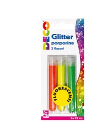 Blister glitter 3 flaconi grana fine 12ml colori assortiti fluo Cwr