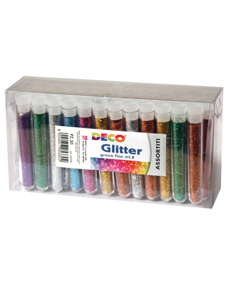 Glitter 50 flaconi grana fine 12ml colori assortiti Cwr