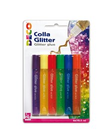 Blister colla glitter 6 penne 10,5ml colori pastello assortiti Cwr