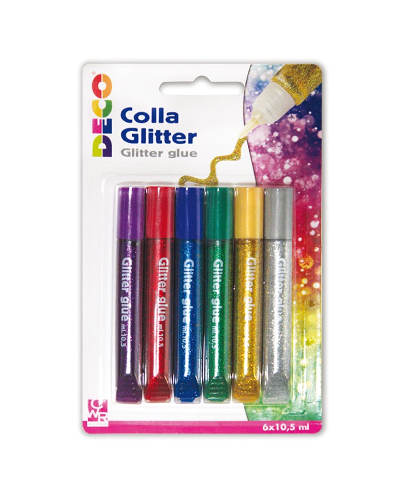 Blister colla glitter 6 penne 10,5ml colori assortiti metal Cwr