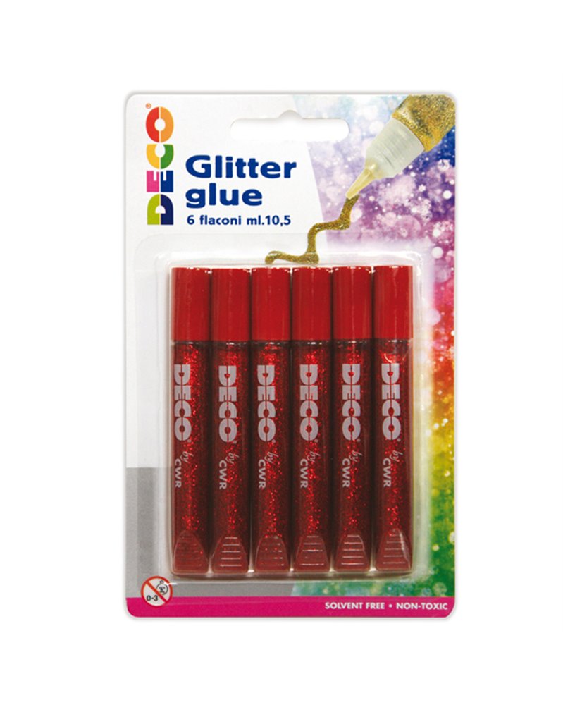 Blister colla glitter 6 penne 10,5ml rosso Cwr