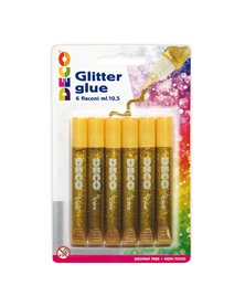 Blister colla glitter 6 penne 10,5ml oro Cwr