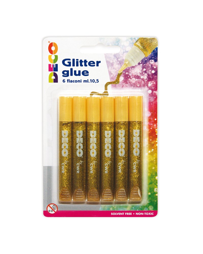 Blister colla glitter 6 penne 10,5ml oro Cwr