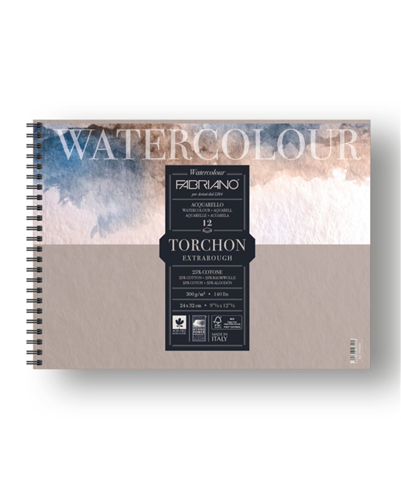 Blocco spiralato 24x32cm 12fg 300gr Watercolour Torchon Fabriano