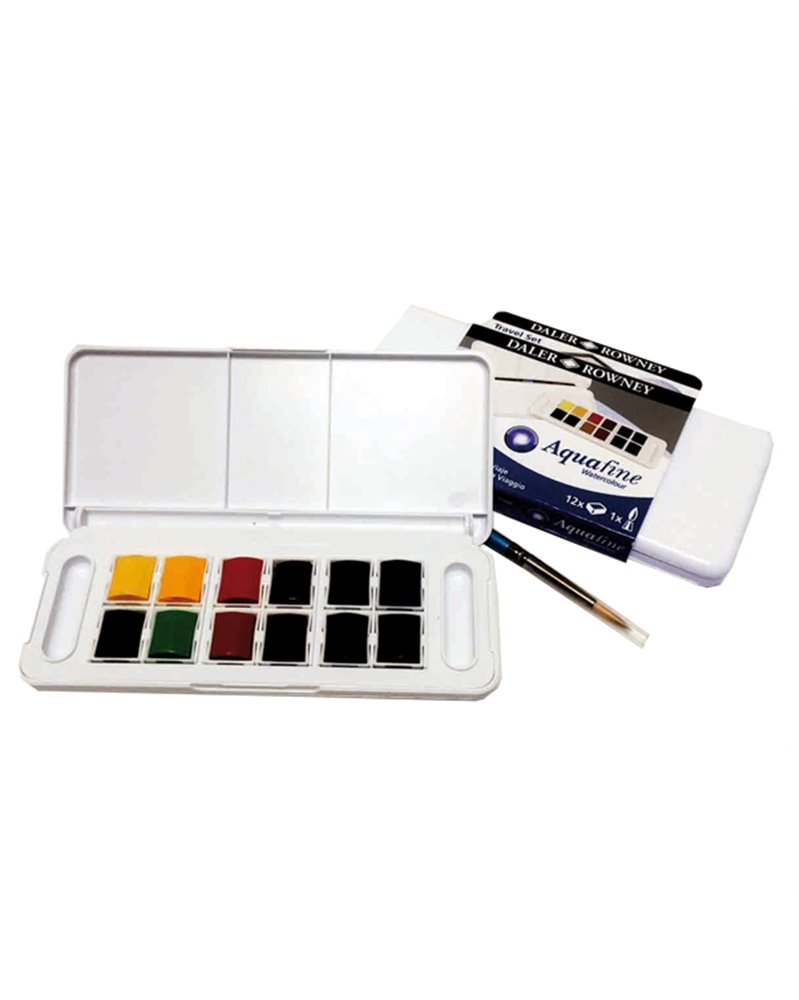 Acquerelli AQUAFINE Scatola in Plastica POCKET 12 godet+pennello Daler Rowney