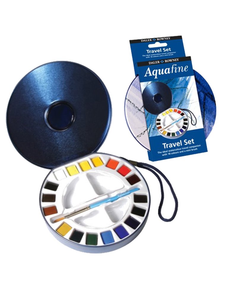 Acquerelli AQUAFINE Scatola met. 18 godet +pennello+2 tavolozze Daler Rowney