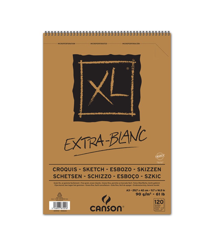 Album spiralato lato corto XL EXTRA WHITE A3 120 fg. 90 gr Canson