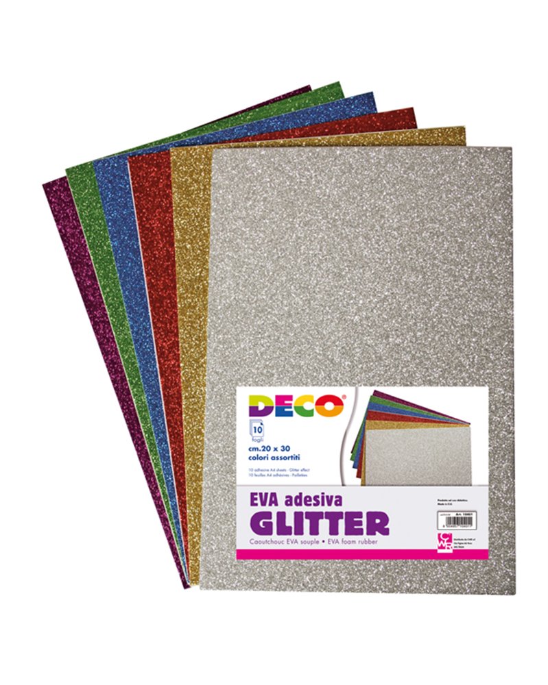 Busta 10 fogli 20x30cm Gomma Crepp Glitter colori assortiti CWR