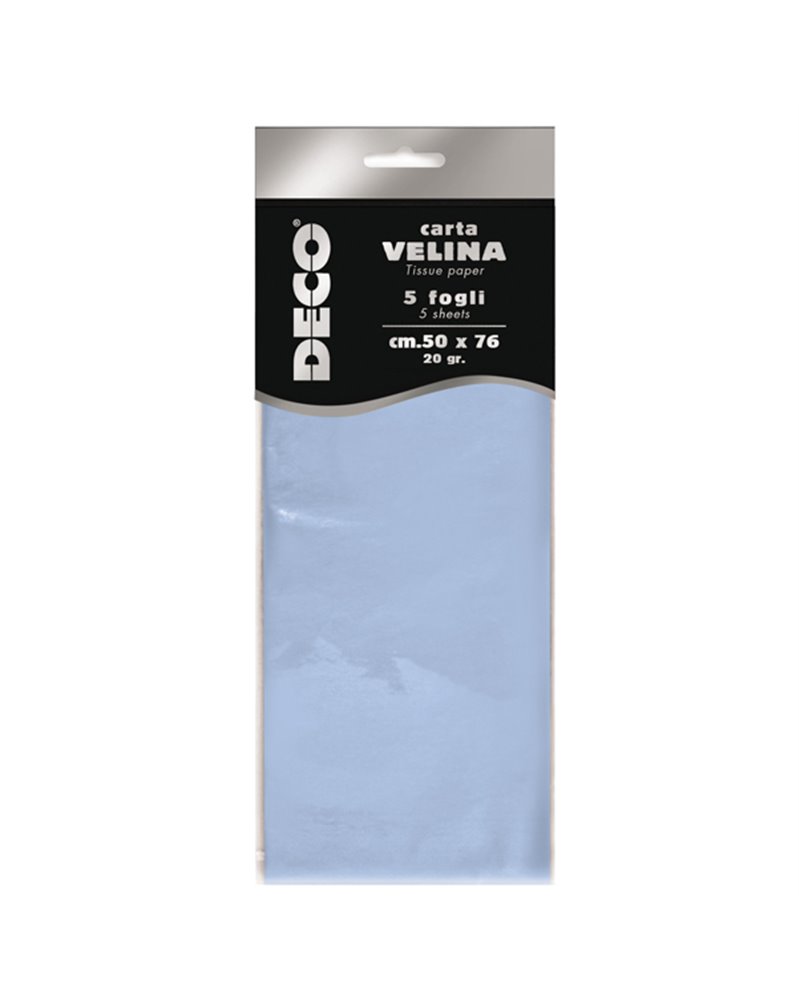 Busta 5 fogli carta velina 20gr 50x76cm azzurro baby CWR