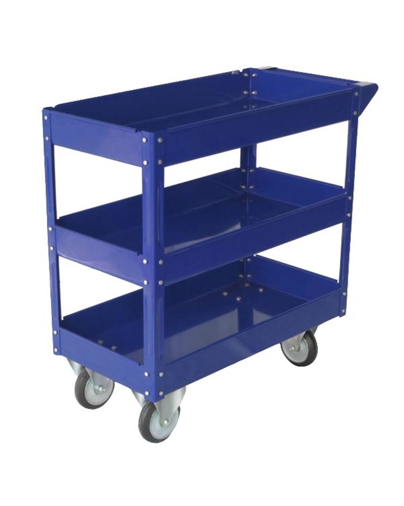 CARRELLO C/RUOTE IN ACCIAIO VERNICIATO BLU 3 RIPIANI 84X41cm H 82cm