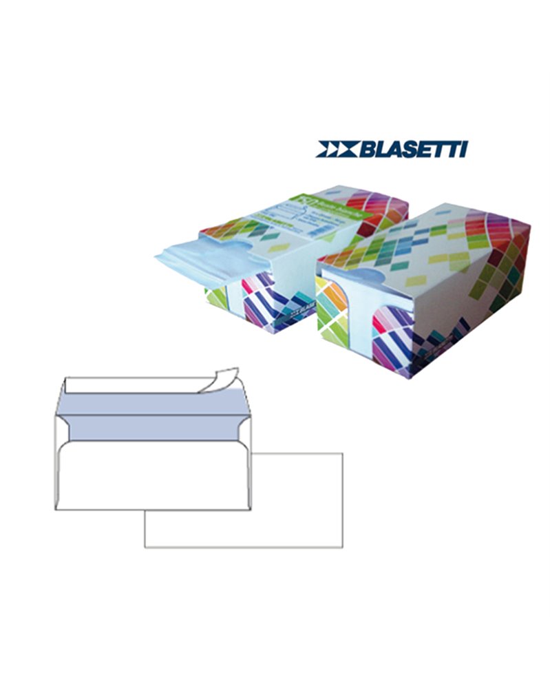 BOX DISPENSER 150 BUSTE BIANCHE 110X230MM 90GR S/FINESTRA con STRIP BLASETTI