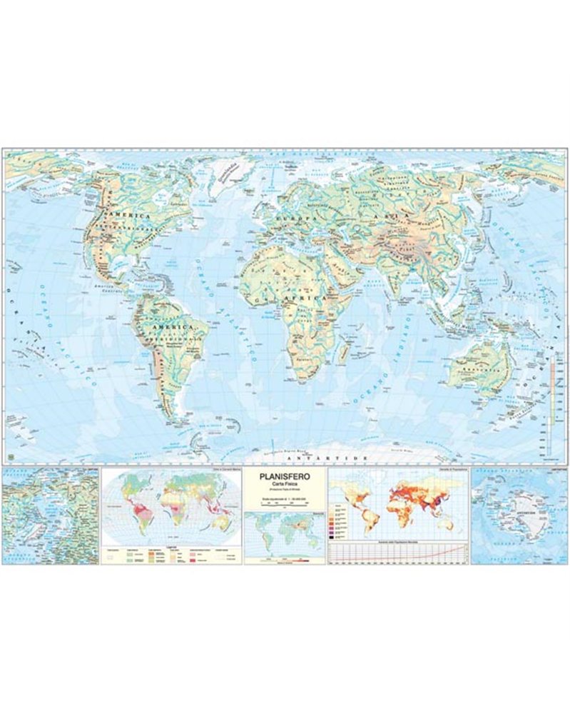CARTA GEOGRAFICA SCOLASTICA MURALE MONDO BELLETTI