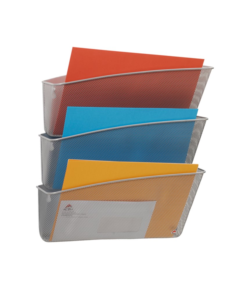 Portadocumenti da parete set da 3 vaschette MESH in rete metallica argento ALBA
