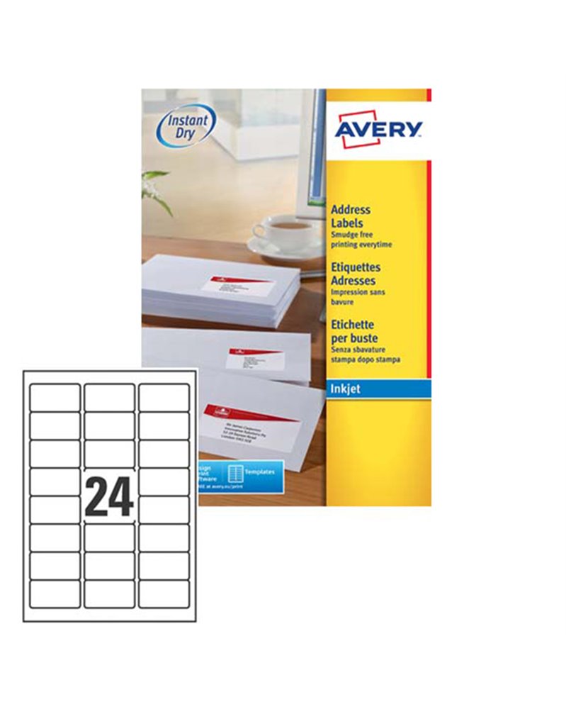 Etichetta adesiva J8159 bianca 25fg A4 63,5x33,9mm (24et/fg) inkjet Avery