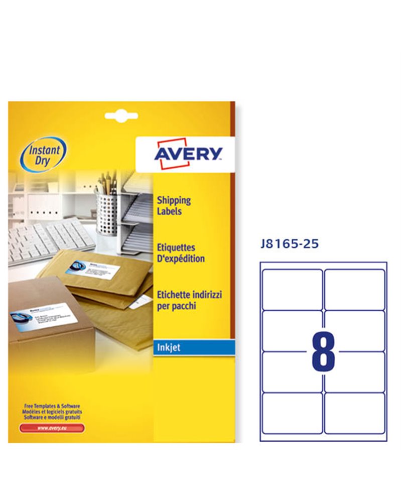 Etichetta adesiva J8165 bianca 25fg A4 99,1x67,7mm (8et/fg) inkjet Avery