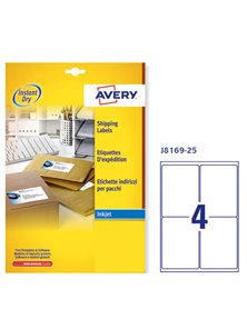 Etichetta adesiva J8169 bianca 25fg A4 99,1x139mm (4et/fg) inkjet Avery