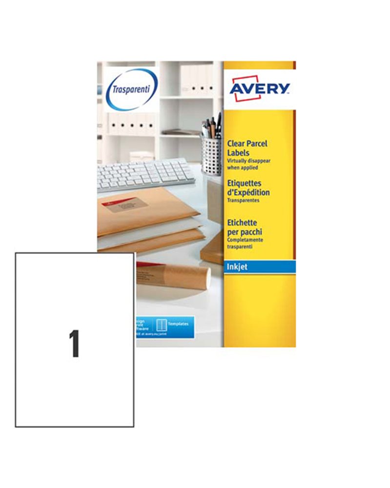 Poliestere adesivo J8567 trasparente 25fg A4 210x297mm (1et/fg) inkjet Avery