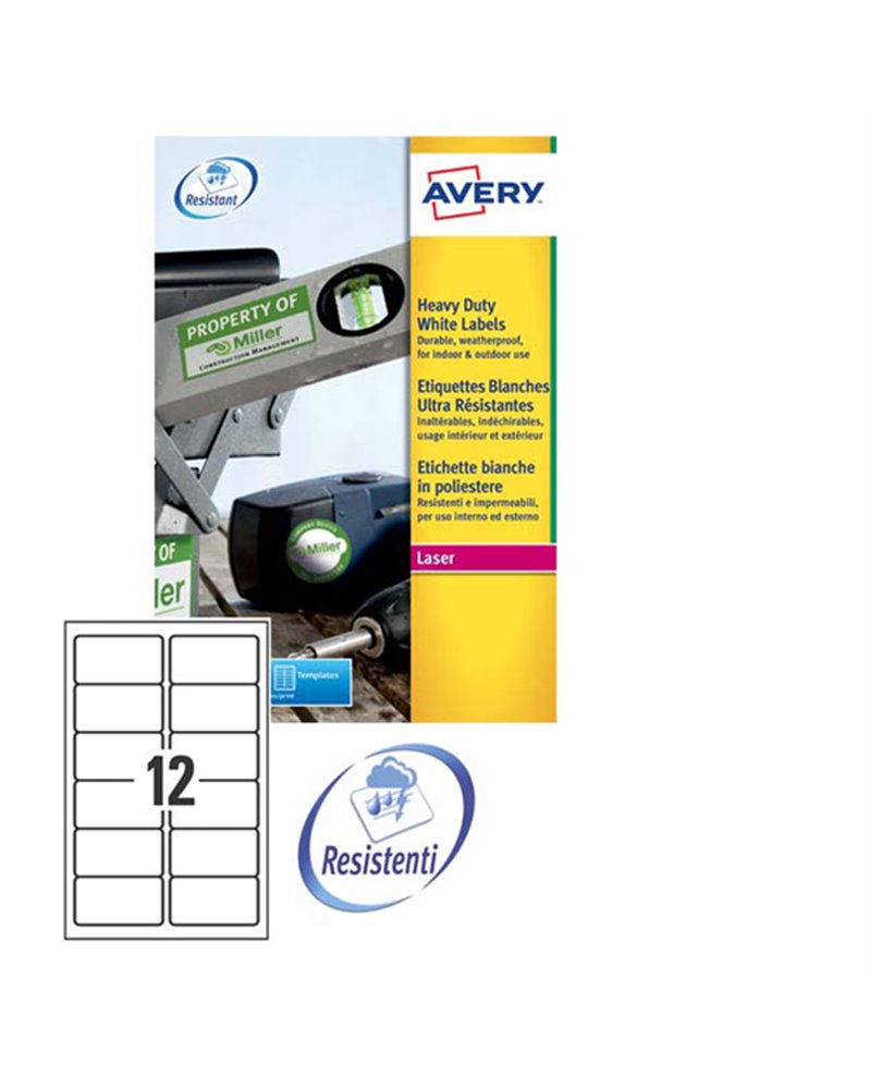 Poliestere adesivo L4776 bianco 20fg A4 99,1x42,3mm (12et/fg) laser Avery