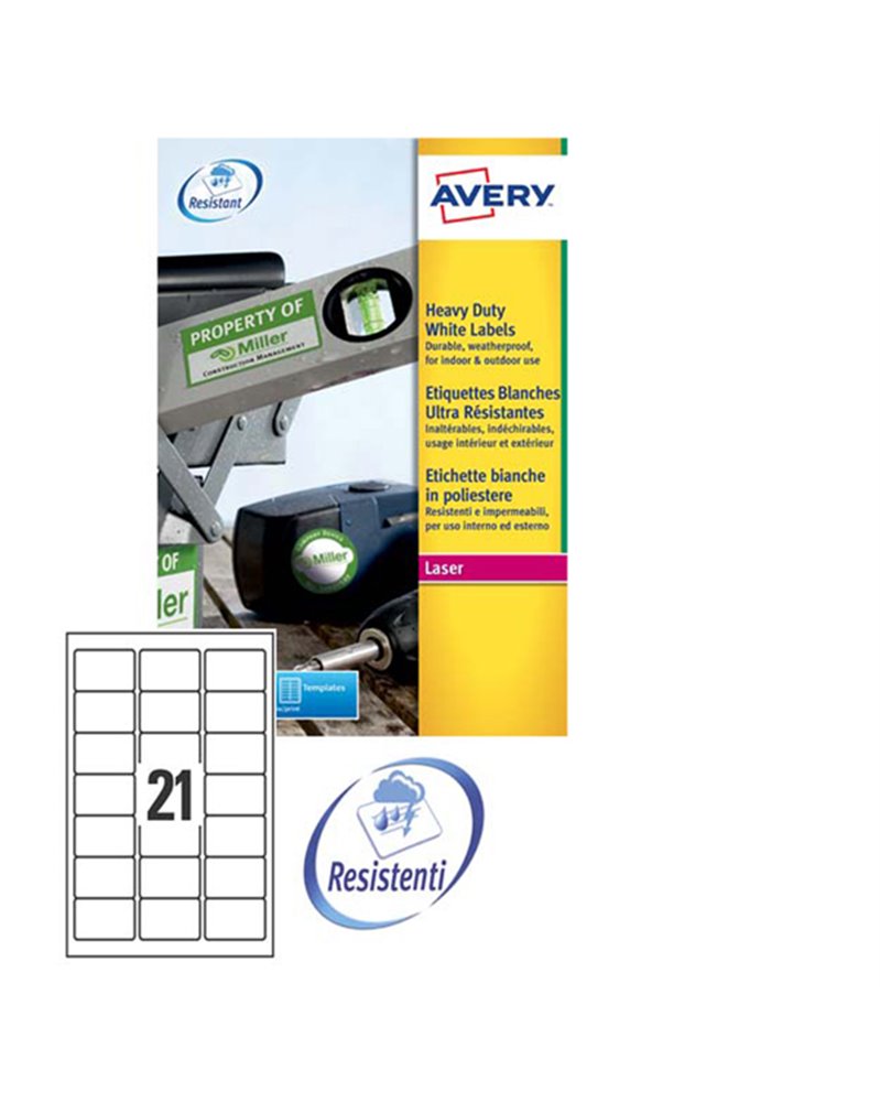 Poliestere adesivo L7060 bianco 20fg A4 63,5x38,1mm (21et/fg) laser Avery