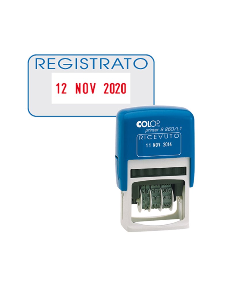 Timbro S260/L3 DATARIO + REGISTRATO 4mm autoinchiostrante COLOP