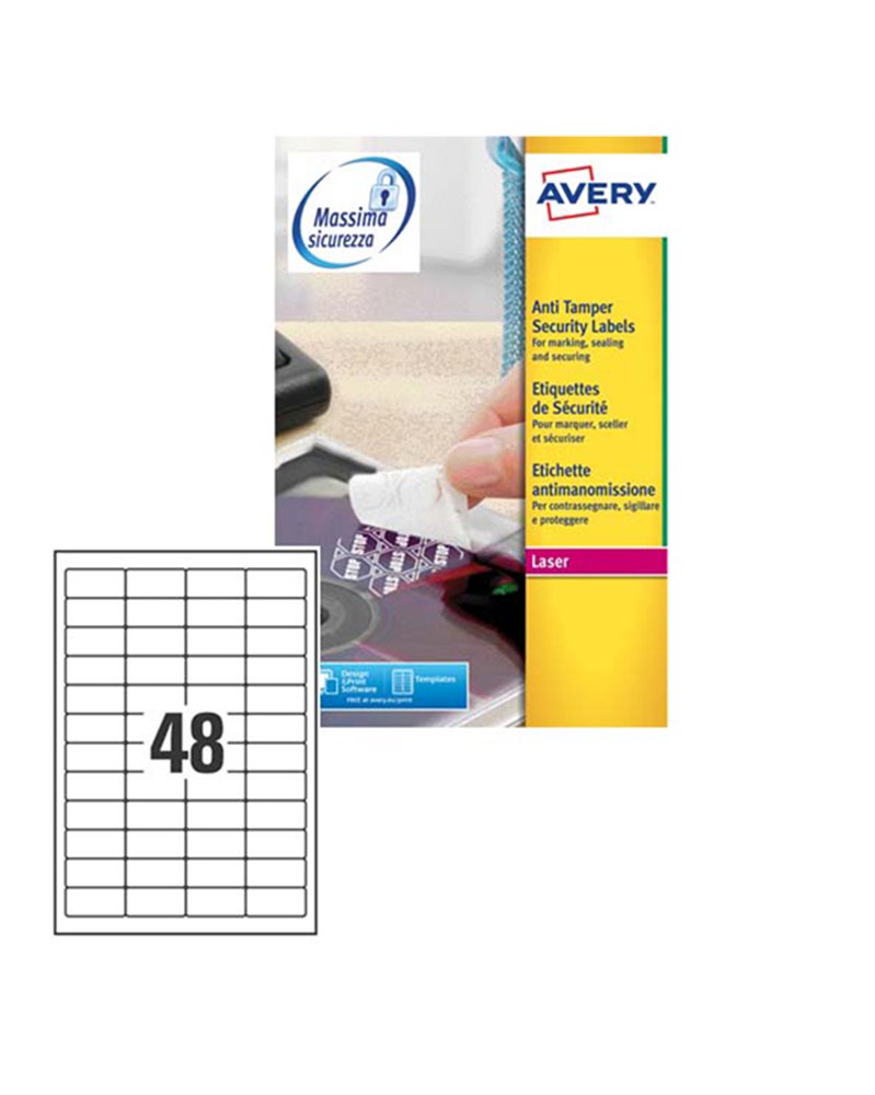 Poliestere adesivo L6113 bianco antim. 20fg A4 45,7x21,2mm (48et/fg) laser Avery