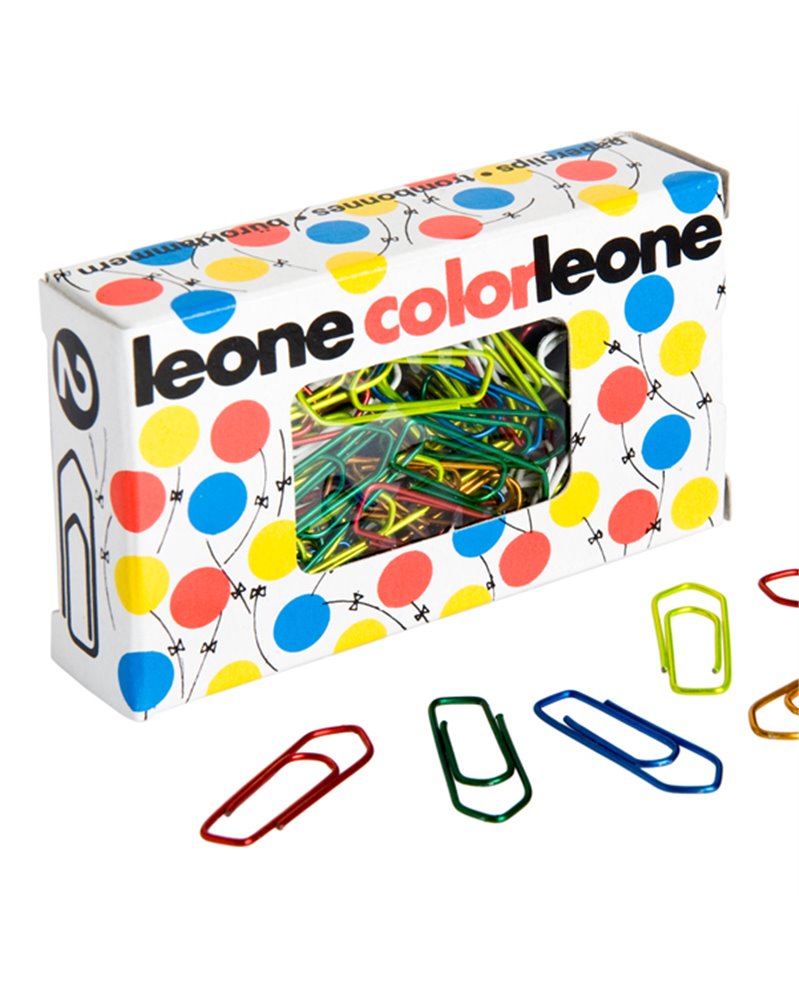 SCATOLA 100 FERMAGLI COLORATI E METALLIZZATI N.2 MM26 LEONE COLOR