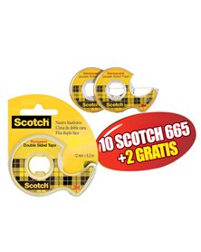 PROMO PACK 10+2 NASTRO BIADESIVO ScotchÂ® 665 6,3MTX12MM IN CHIOCCIOLA