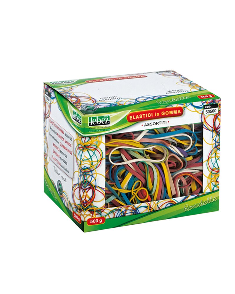 ELASTICO IN GOMMA MISURA E COLORI ASSORT. SCATOLA 500G