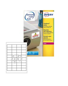 Poliestere adesivo extra L6140 bianco 20fg 45,7x25,4mm (40et/fg) laser Avery