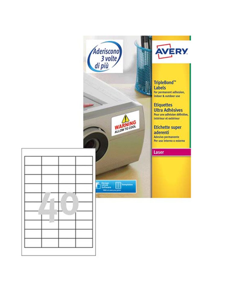 Poliestere adesivo extra L6140 bianco 20fg 45,7x25,4mm (40et/fg) laser Avery