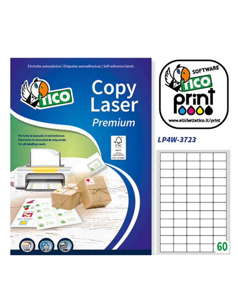 Etichetta adesiva LP4W bianca 100fg A4 37,5x23,5mm (60et/fg) Laser Tico Etichetta adesiva LP4W bianca 100fg A4 37,5x23,5mm (60et/fg) Laser Tico