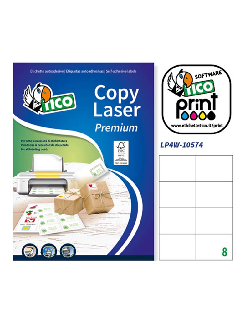 Etichetta adesiva LP4W bianca 100fg A4 105x74mm (8et/fg) Laser Tico Etichetta adesiva LP4W bianca 100fg A4 105x74mm (8et/fg) Laser Tico