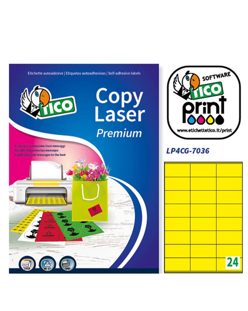 Etichetta adesiva LP4C giallo opaco 70fg A4 70x36mm (24et/fg) Tico Etichetta adesiva LP4C giallo opaco 70fg A4 70x36mm (24et/fg) Tico