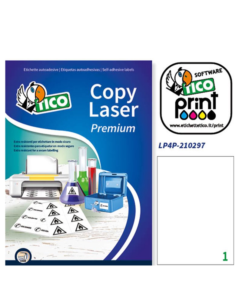 Poliestere adesivo LP4P bianco 70fg A4 210x297mm (1et/fg) laser Tico