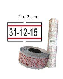 PACK 10 ROTOLI 1000 ETICH. 21x12mm BIANCO PERM. con RIGHE ROSSE Printex