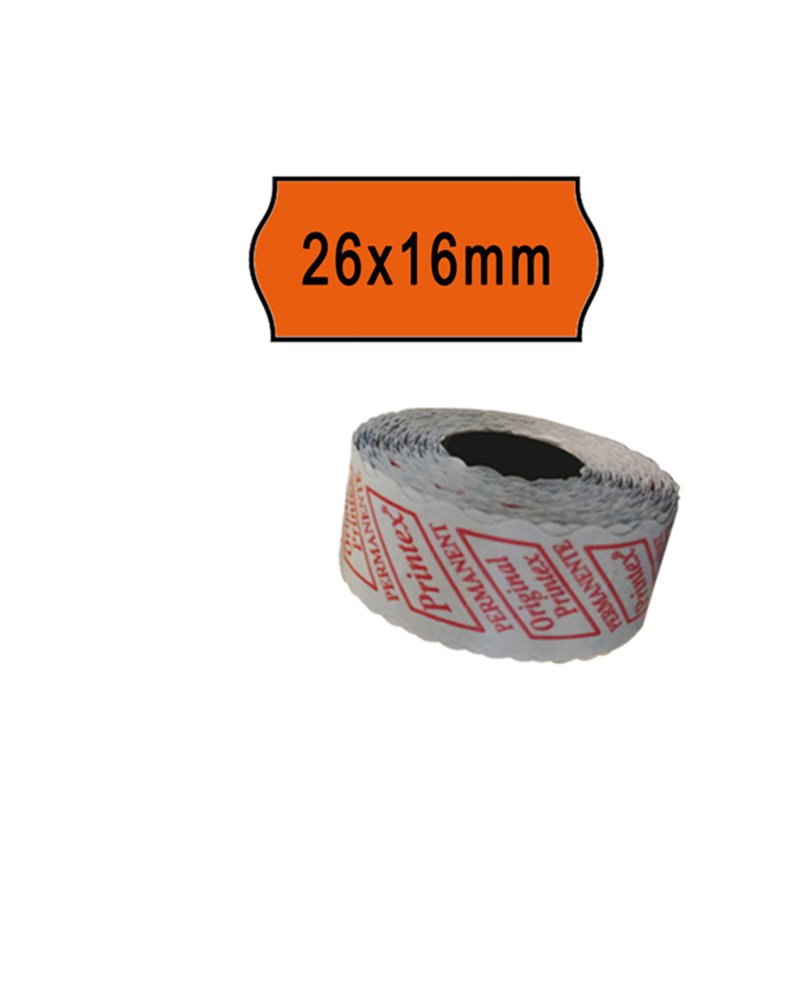 PACK 10 ROTOLI 1000 ETICH. 26x16mm ONDA ARANCIO PERM. Printex