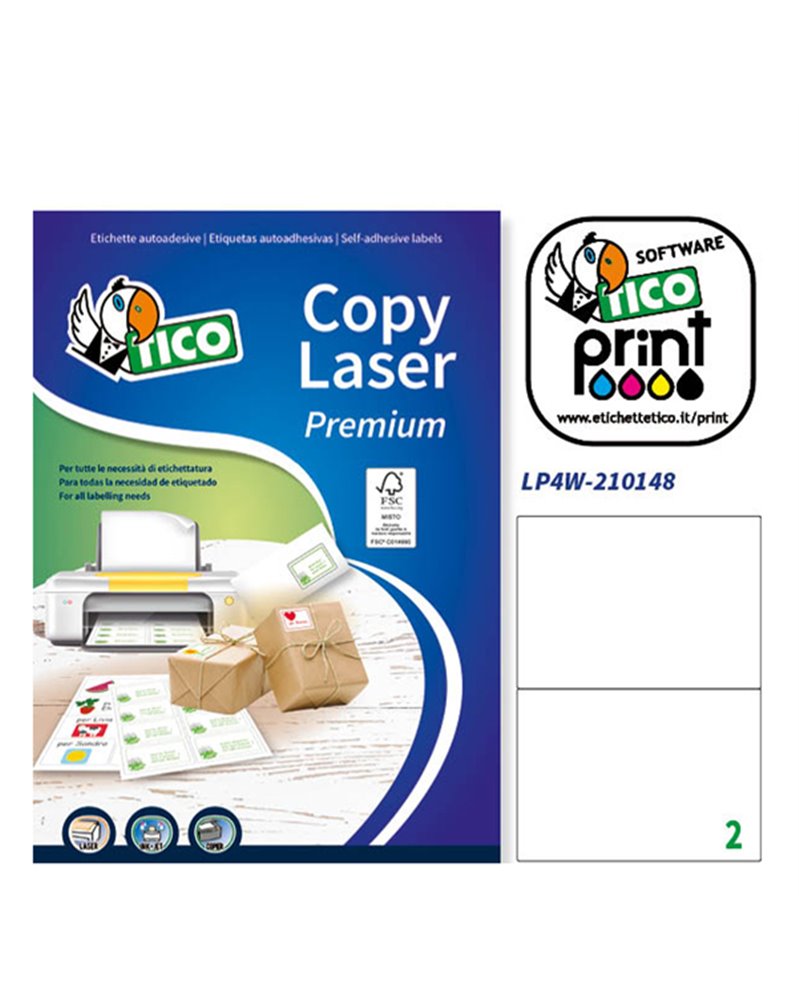 Etichetta adesiva LP4W bianca 100fg A4 210x148mm (2et/fg) Laser Tico Etichetta adesiva LP4W bianca 100fg A4 210x148mm (2et/fg) Laser Tico