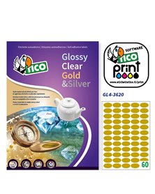 Etichetta adesiva GL4 ovale oro satinata 100fg A4 36x20mm (60et/fg) Tico