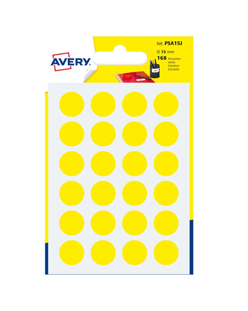 Blister 168 etichetta adesiva tonda PSA giallo Ã˜15mm Avery
