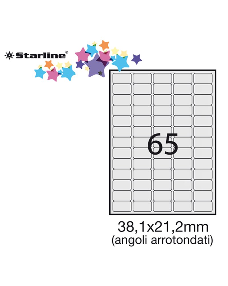 Etichetta adesiva bianca 100fg A4 38,1x21,2mm (65et/fg) angoli tondi STARLINE