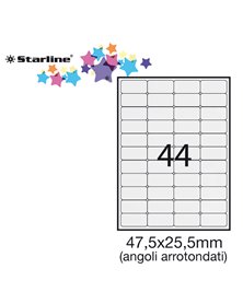 Etichetta adesiva bianca 100fg A4 47,5x25,5mm (44et/fg) angoli tondi STARLINE