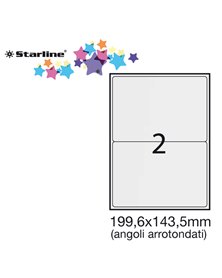 Etichetta adesiva bianca 100fg A4 199,6x143,5mm (2et/fg) angoli tondi STARLINE