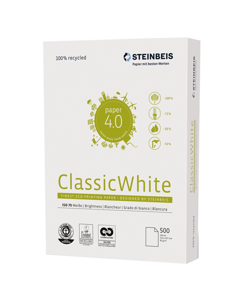 CARTA STEINBEIS CLASSIC WHITE A4 80gr 500fg 100 riciclata CARTA STEINBEIS CLASSIC WHITE A4 80gr 500fg 100 riciclata