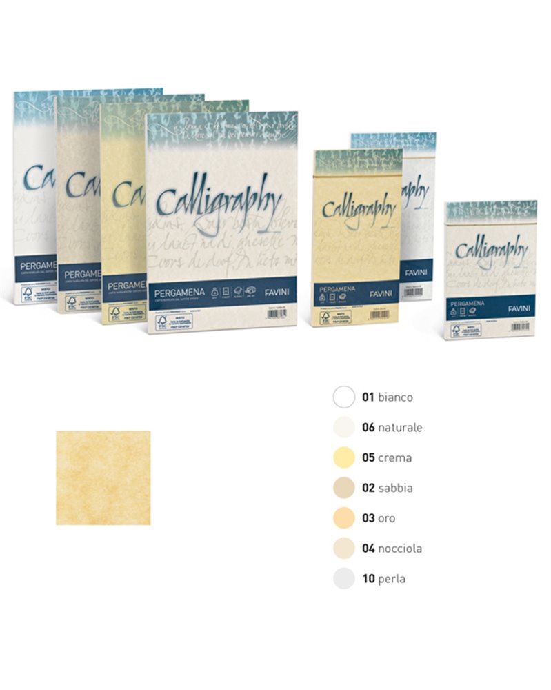 25 buste CALLIGRAPHY PERGAMENA 110x220mm 90gr crema FAVINI
