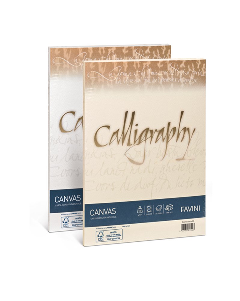 Carta CALLIGRAPHY CANVAS 200gr A4 50fg bianco 01 FAVINI