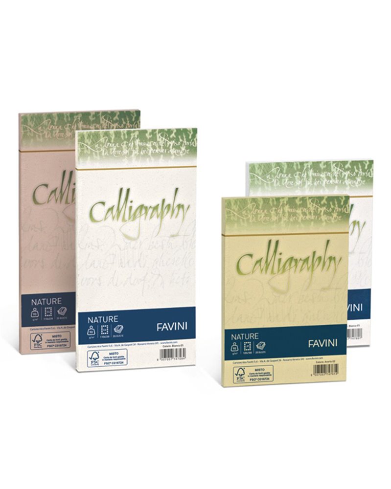 25 buste CALLIGRAPHY NATURE 120gr 110x220mm mandorla FAVINI